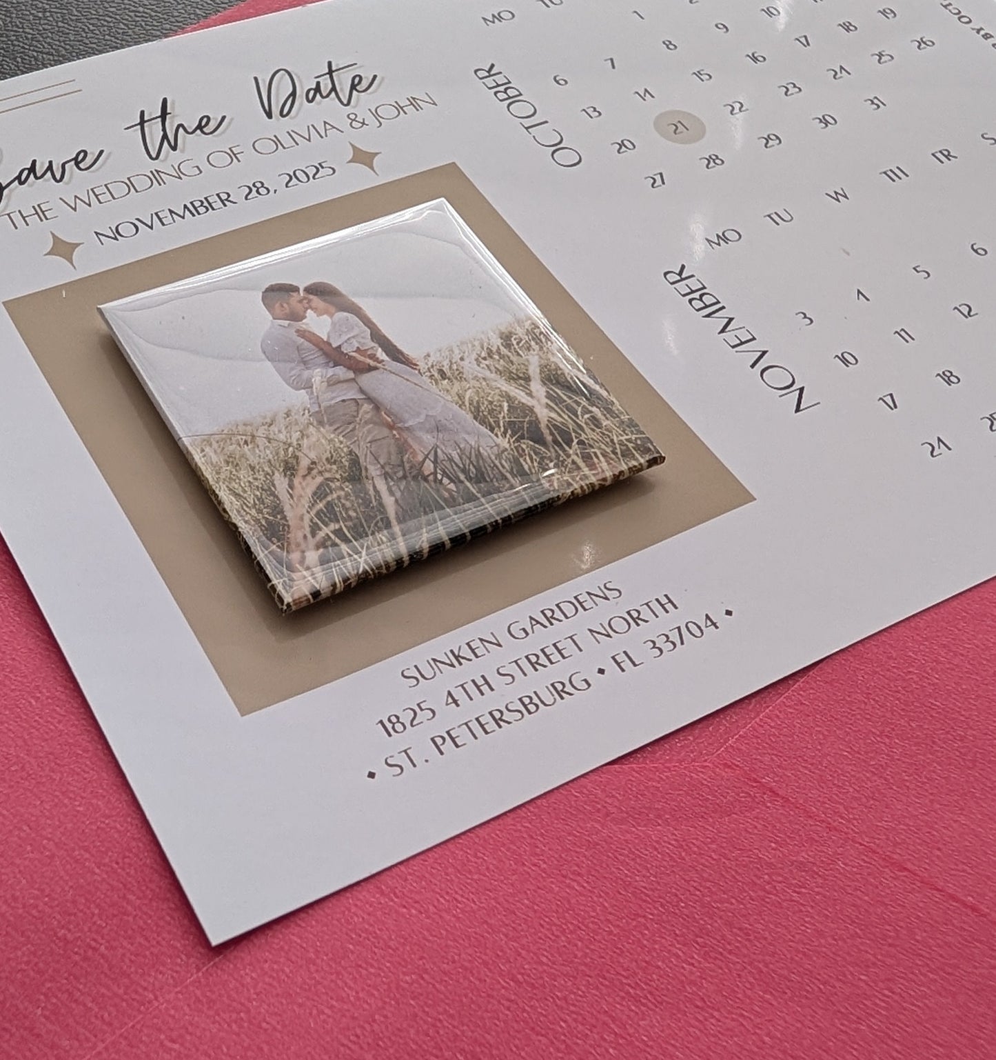 Button Magnet invitation card  - Large with envelope